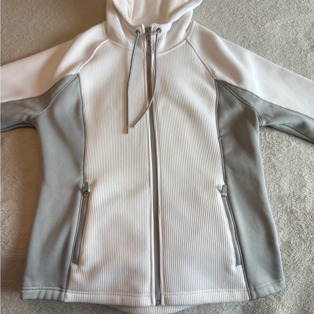 Swiss Tech White & Gray Waffle Knit Tech Fleece Hooded Zip Jacket